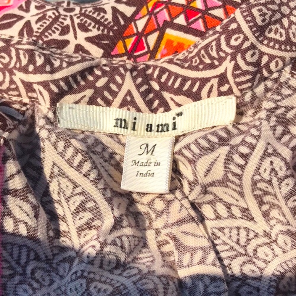 Miami Boho Brown Orange Pink Cream Floral Printed Halter Midi Dress Size Medium - Picture 14 of 16